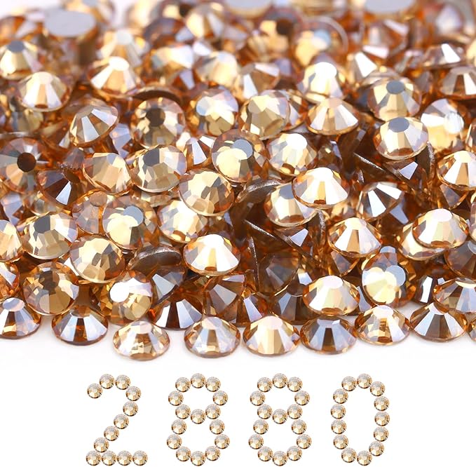 MEIBITE Flatback Rhinestones Bulk, 2880PCS Gold Shadow Rhinestones for Clothes DIY Decoration Crafts, Gold Shadow, SS30, 6.3-6.5mm