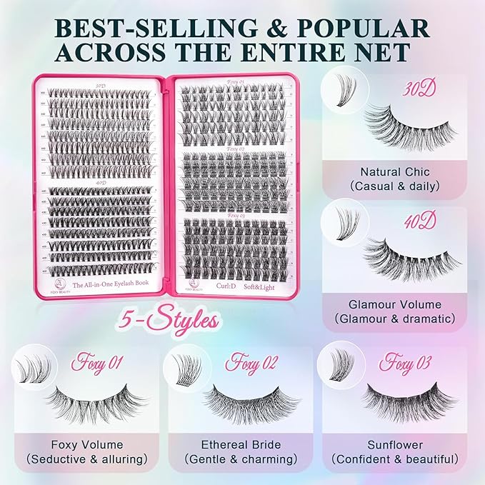 Lash Clusters 30D40D50D60D Lash Clustes Kit Natural Fluffy Lashes Eyelash Extension Kit D Curl False Eyelashes for Starter DIY at Home