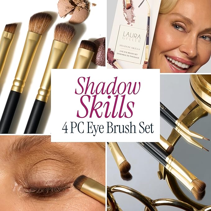 LAURA GELLER NEW YORK Cosmetic Professional Makeup Brushes - Cruelty-Free - 18 Shadow Skills Eyeshadow Brushes (4 Pack)
