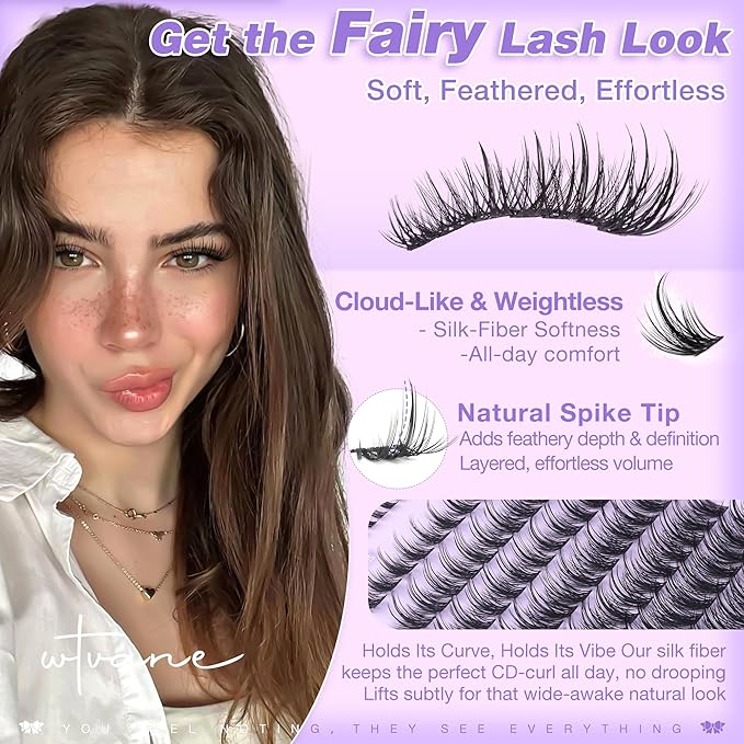 Wtavne Wispy Lash Clusters Fairy Eyelash Clusters Natural 10-18mm Cluster Eyelash Extensions with 5-7mm Bottom Lashes DIY 248Pcs Individual Lashes Extensions at Home Manga Eyelash Clusters with Spikes