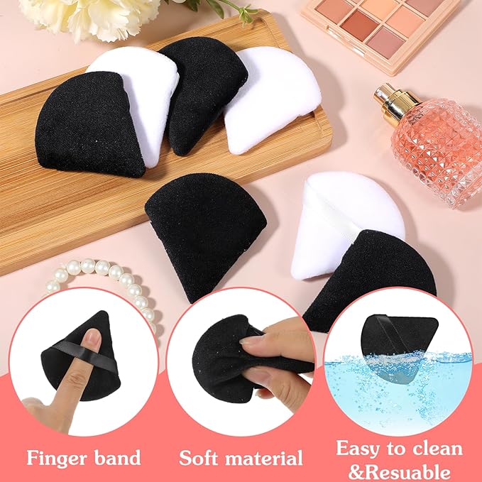 30Pcs Triangle Powder Puff Soft Velour Puff Makeup Puffs Sponge Reusable Setting Puffs Set for Loose Powder Eye Face Contouring Exquisite Beauty Cosmetic Makeup Tools(Black,White)
