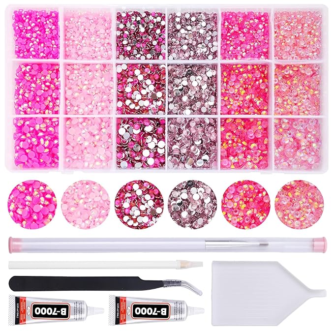 22380 pcs Resin AB Crystals Gemstones, 6 Colors Round Gems for Crafts Makeup Face Clothes Shoes Tumbler DIY Decoration 3/4/5mm (Pink Mix Rhinestones)