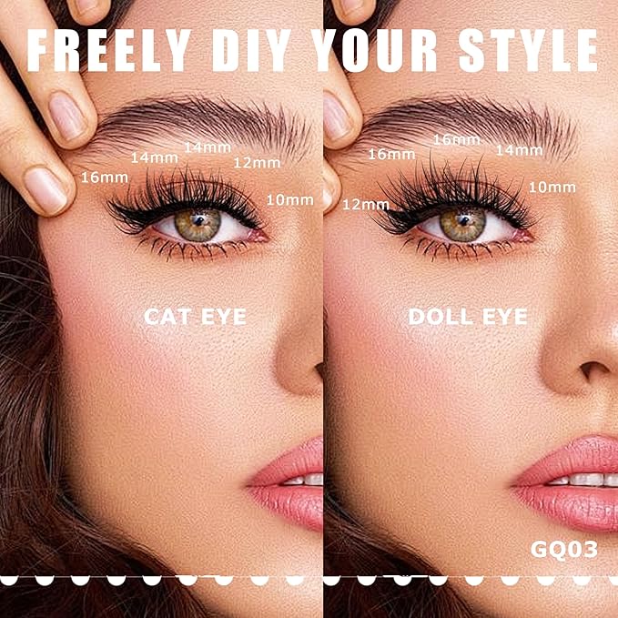 GAQQI Lash Clusters, Eyelash Clusters 120PCS D Curl Individual Lashes, Wispy Cluster Eyelash Extension 10mm Only, Natural Looking Cluster Lashes （GQ03, D Curl, 10mm)