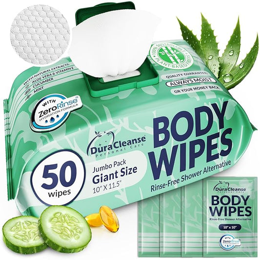 Body Wipes for Women - Sensitive Skin (Gentle Clean) - 1 Pack (54 Wipes), Extra Moist No-Rinse Bathing Wipes, Waterless Shower Alternative for Travel, Gym & Women's Hygiene