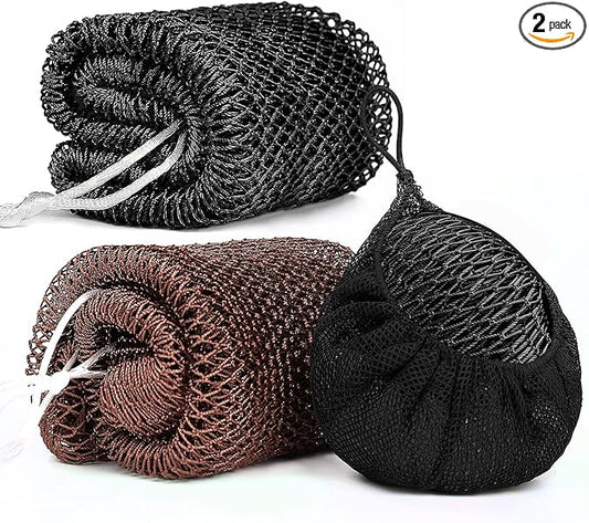 2 Pack African Net Sponge Exfoliating Scrubber Bath Sponge for Daily Use (Black+Dark Brown)