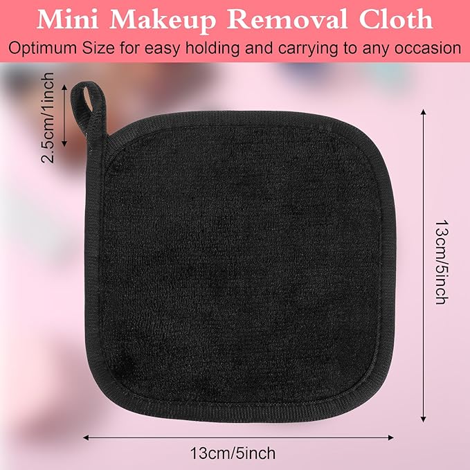 zisiueel 50 Pcs Makeup Remover Cloths Reusable Washable Remover Pads Soft Microfiber Washcloths Facial Cloths Makeup Towels for Women, 5 x 5 Inch(Black) ﻿