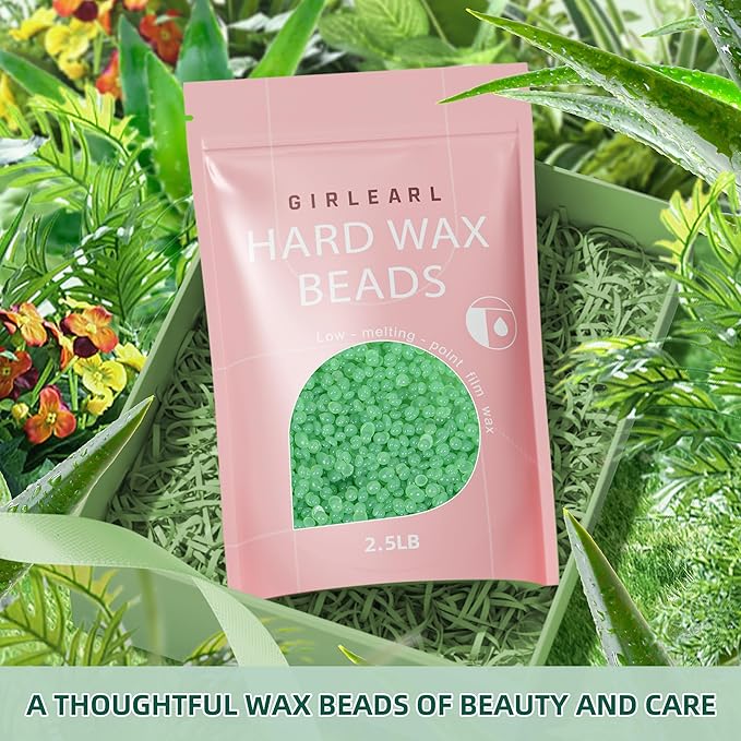 GIRLEARLE 2.5lb Wax Beads for Hair Removal, Brazilian Bikini Waxing for Women Men, Hard Wax beads Perfect for Sensitive Skin Full Body Eyebrow, Legs, Face at Home Waxing Beads for Coarse Hair (Aloe)
