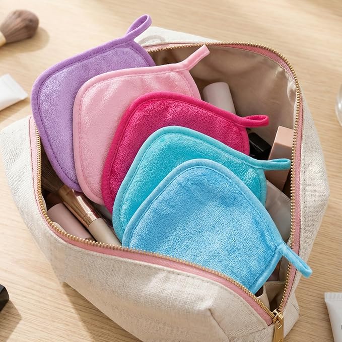 15 Pcs Makeup Remover Cloths, Reusable Makeup Remover Pads Towels, Soft Microfiber Face Washcloth, Cleansing Cloths for Women Men All Skin Daily & Travel Use