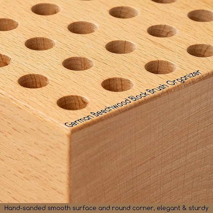 MEEDEN Beechwood Pencil and Brush Holder: 36 Holes Paint Brush Storage Organizer & Holder Rack - Wooden Block Pencil Holder for Paintbrushes, Pens and Art Tools - Paint Brush Holder Display Stand