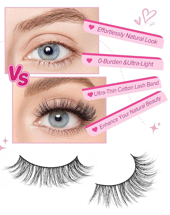 Natural Lashes Wispy C Curl False Lashes 9mm-16mm Demi Wispies Eyelashes Short Volume Mink Lashes Pack Fairy Classic Fake Lashes Cute Small Eye Lashes Pack 7 Pairs