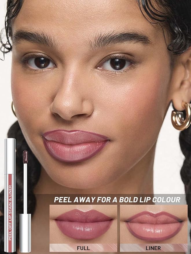 QCMME Lip Stain Peel Off Lip Liner Stain with Tweezer, Long Lasting Matte Lip Tint Tattoo, Highly Pigmented Color Lip Makeup, Waterproof Lipstick, Transfer-proof Lipstain for Women, Mauve