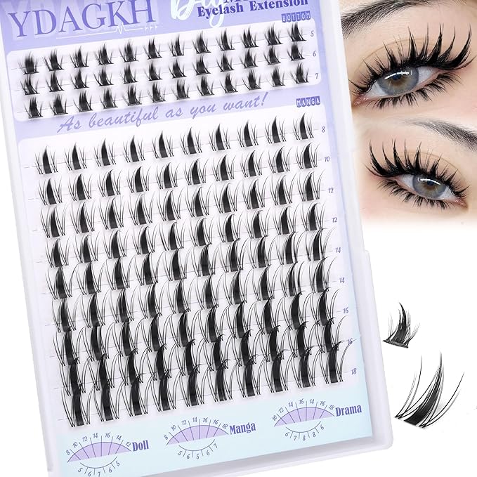 Fairy Lash Clusters Natural Spikes Eyelash Clusters Manga Cluster Eyelash Extensions Invisible Band DIY Spiky Individuals Lashes 8-18mm Wispy Anime Lash Extension with Bottom Lashes 126PCS