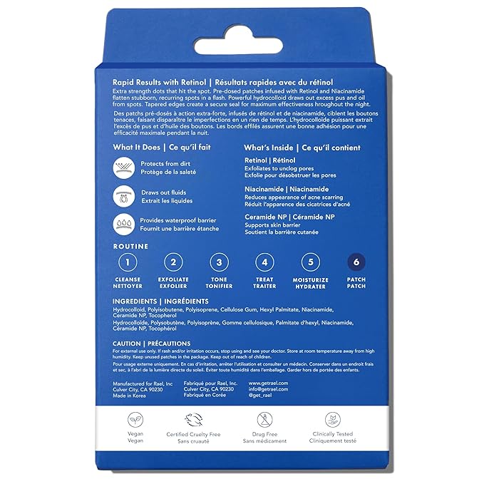 Rael Pimple Patches, Miracle Retinol Spot Cover - Hydrocolloid Acne Pimple Patch for Face, Absorbing Zits & Blemishes, PM Advanced (72 Count)