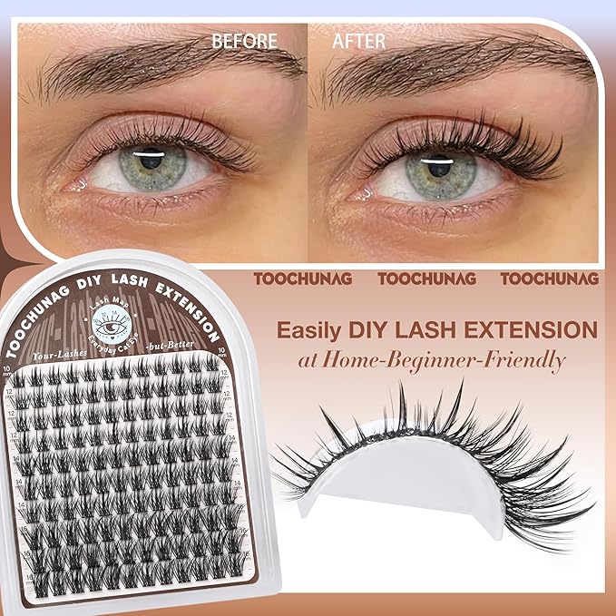 TOOCHUNAG Spiky Lash Clusters Wispy Eyelash Clusters Volume DIY Eyelash Extension C Curly Fairy Lashes Individual Soft False Eyelashes Clusters