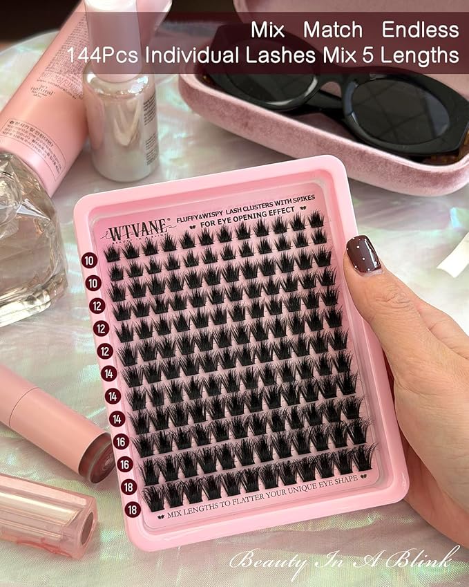 Wtvane Manga Lash Clusters Wispy Eyelash Clusters 10-18MM Lash Extensions D-Curly Fluffy Individual Lashes Cluster Spiky Cluster Eyelash Extensions Mink False Eyelashes Volume Eye Lash Extension Look