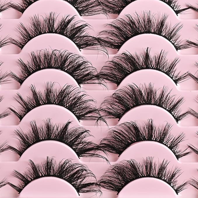 Cat Eye Lashes Wispy Fox Eyelashes Strips Natural D Curl Lash Pack 14 Pairs Lightweight Fluffy Cateye Lashes Soft Cotton Band Wispies Full Easy Russian Strip Eyelash for Women