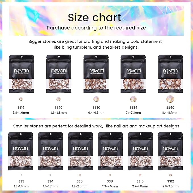 Novani Crystal Rhinestones, Flatback Loose Gemstones 288pcs Glass Rhinestones for Clothes Shoes Crafts Makeup Nail Art and DIY Decorations(SS30, Golden Shadow)