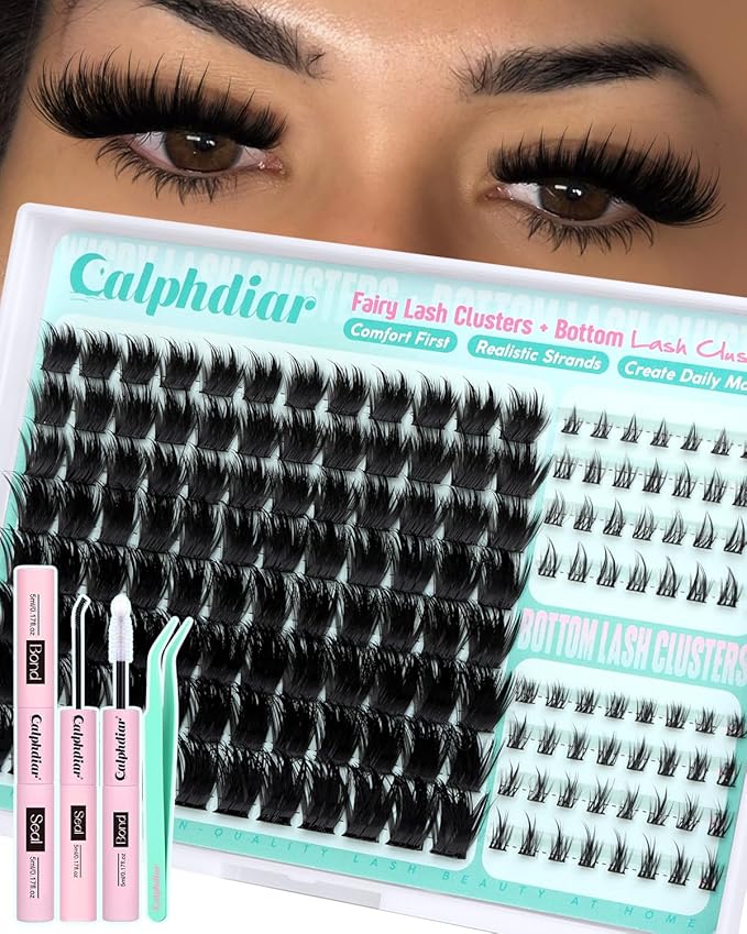 Thick Fairy Lash Clusters Kit DIY Salon-Effect Lash Extensions Wispy Eyelash Clusters Kit Spiky Manga Individual Lashes Bottom Lashes Clusters Eyelash Extensions Kit 5-20mm Fluffy Lash Extension Kit
