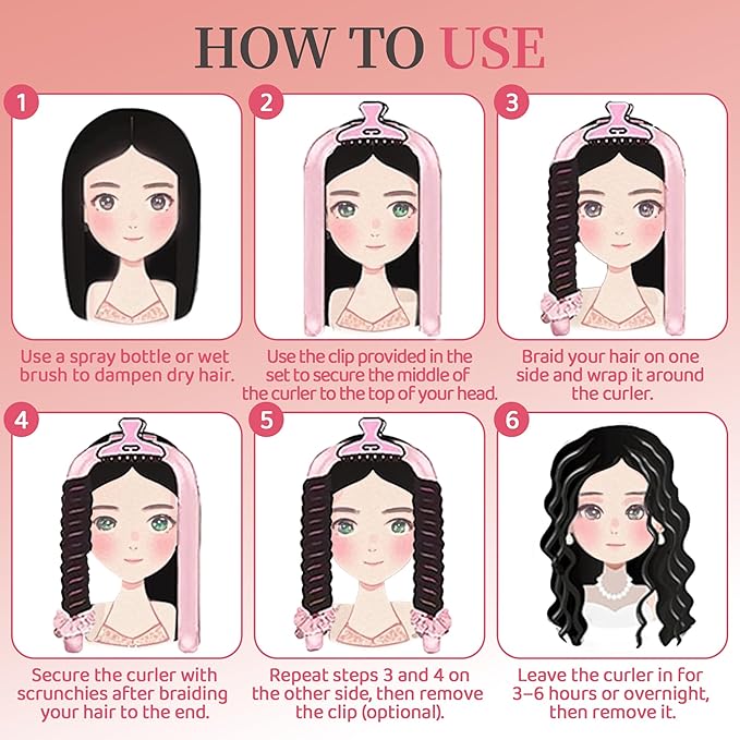 Heatless Hair Curler with Silk Bonnet Wrap – No Heat Hair Rollers for Long Hairs– Effortless Curls with Soft, Durable Headband Curling rod Set –Achieve Wavy and Heatless Curls Overnight