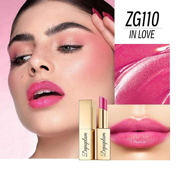 Depuplum Hot Pink Brown Nude Lipstick Set for Women Shimmer Tinted Lip Balm Hydrating Moisturizing Lipstick Cruelty Free Lip Makeup, DM110/117/118