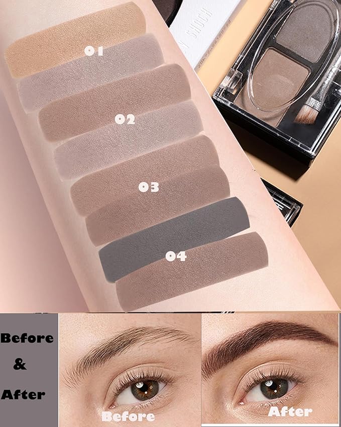Eye Brow Powder Kit for Women,2 Colors Waterproof Eyebrow Powder Tinted Palette Brown Dark Brown Long-Lasting,Brow Fill&Sculpt Natural Eyebrow Contour Eyeshadow Mother’s Gift with Brow Brush &Razor-03