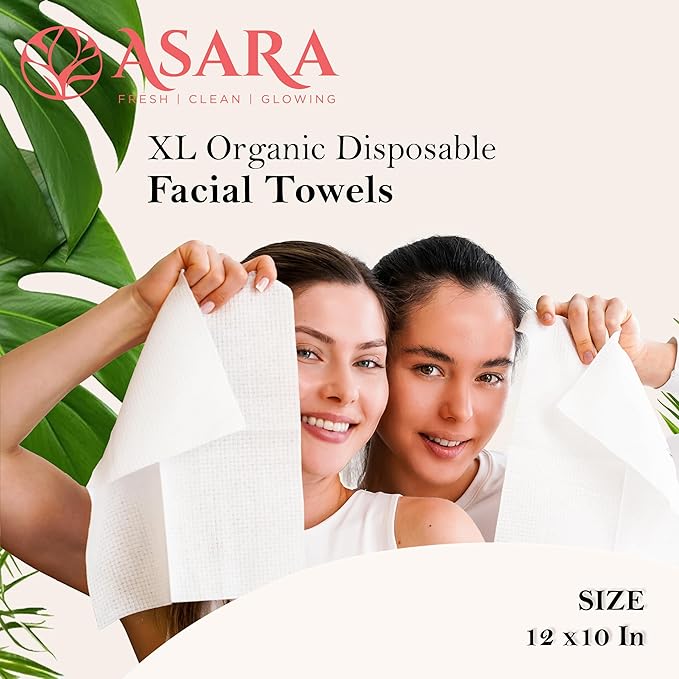 Clean Face Towels Disposable XL Facial Wipes | Add Water As a Makeup Remover | Sensitive Skin Face Towels | Organic Vegan Biodegradable - Clean Daily Towelettes (50 Count) | by Asara
