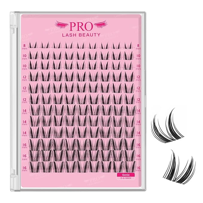PRO LASHBEAUTY Manga Lash Clusters, Eyelash Clusters 8-16 Mixed Cluster Eyelash Extensions Mixed Lash Extension Volume Reusable Soft & Comfortable (Genie,8-16mix)