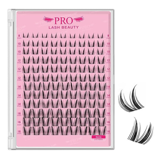 PRO LASHBEAUTY Manga Lash Clusters, Eyelash Clusters 8-16 Mixed Cluster Eyelash Extensions Mixed Lash Extension Volume Reusable Soft & Comfortable (Genie,8-16mix)