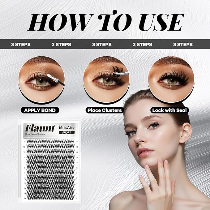 MissAiry Flaunt Lash Clusters Wispy Cluster Eyelash Extensions 8-18MM Wispy Lash Clusters Flora Cluster Lashes D Curly Cluster Eyelash Extensions Wet Look Natural DIY Lashes Clusters(Flaunt 8-18MM)