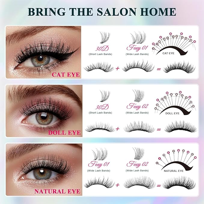 Lash Clusters 30D40D50D60D Lash Clustes Kit Natural Fluffy Lashes Eyelash Extension Kit D Curl False Eyelashes for Starter DIY at Home