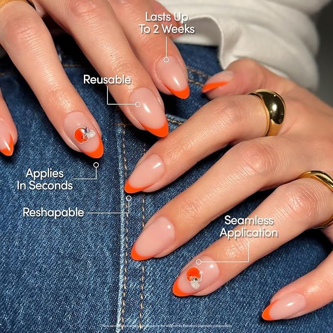 Glamnetic x Fanatics Press On Nails - Cleveland Browns | Short Almond Fake Nails, NFL Browns Orange French Tips, Football Nails, Salon-Quality | 15 Sizes - 30 Nail Kit with Glue