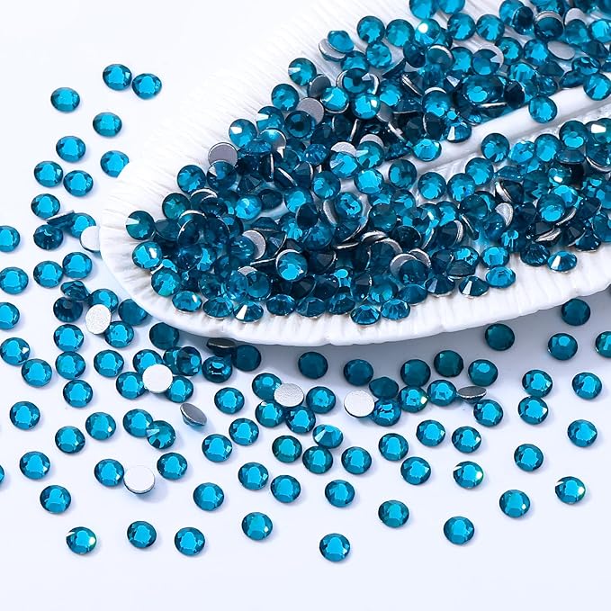 Meibite Malachite Blue Flatback Rhinestones, Glass Rhinestones for Nail Art and Craft, Glue Fix, Loose Crystal Gemstones(Malachite Blue, SS4, 1440pcs, 1.5-1.7mm)