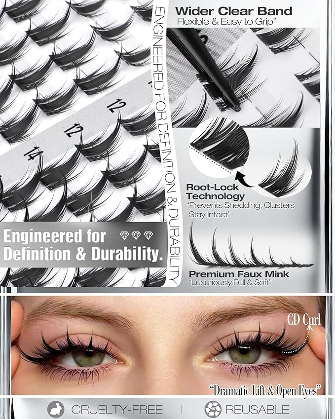 Viva Lash Clusters Kit Manga Eyelash Clusters Anime Individual Lashes Spiky Cluster Eyelash Extensions Kit 8-18MM Fairy Cluster Lashes Clear Band Lashes Clusters with Bond and Seal Lash Glue