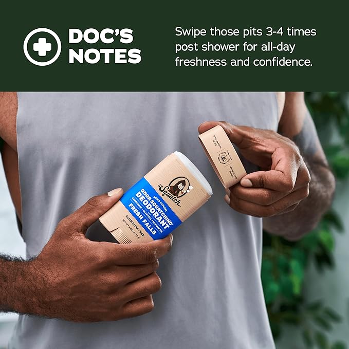 Dr. Squatch Natural Men’s Deodorant – Aluminum Free Natural Deodorant Men with Charcoal & Postbiotics for 72-Hour Odor Protection – Coconut Castaway + Fresh Falls, 2.65oz Stick (2-Pack)