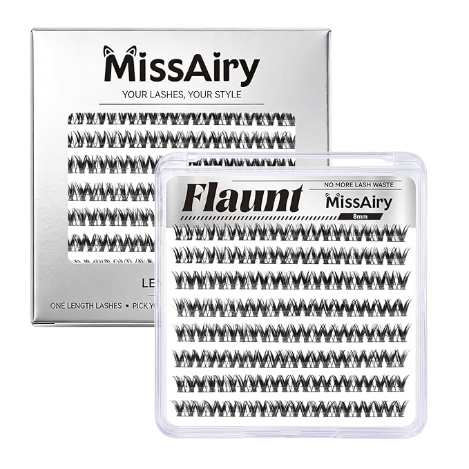 MissAiry Flaunt Lash Clusters LengthLock Eyelash Cluster Short Lash Cluster 8MM Wispy Lash Clusters Flora Cluster Lashes D Curly Cluster Eyelash Extensions Wet Look Natural Eyelashes(Flaunt 8MM)
