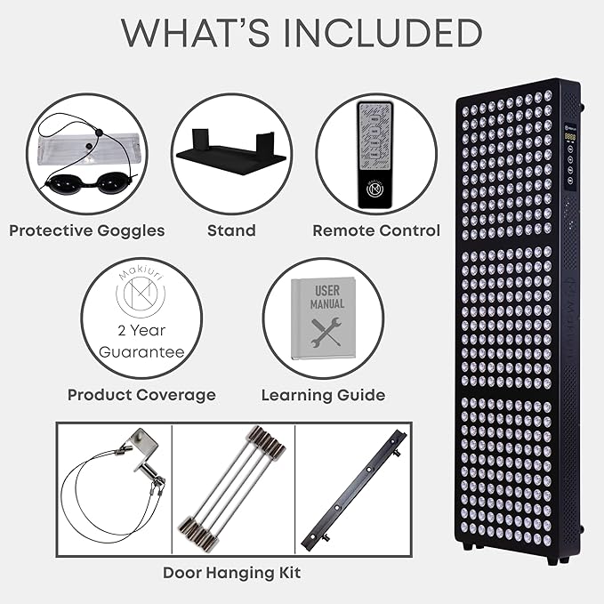 Makiuri Red Light Therapy Lamp | LED Light Therapy Panel for Face & Body | Infrared & Red Light in 5 Wavelengths | Supports Relaxation, Skin Appearance & Overall Wellness | Neptune (Black 300 LED)