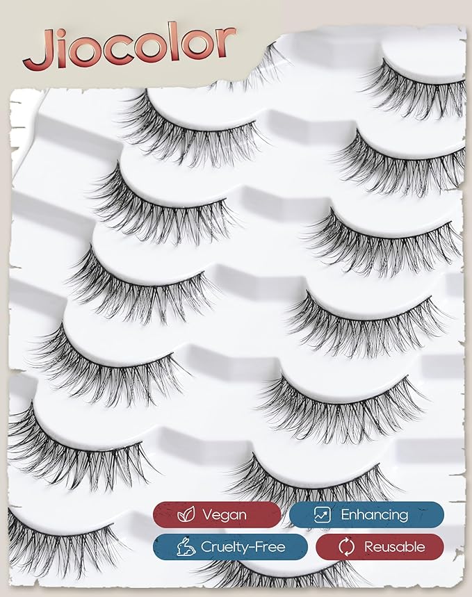 Eyelashes Natural Look Short Wispy False Lashes Thin Band C Curl Mink Lashes 11 mm Volume Demi Wispies False Eyelashes 7 Pairs S11