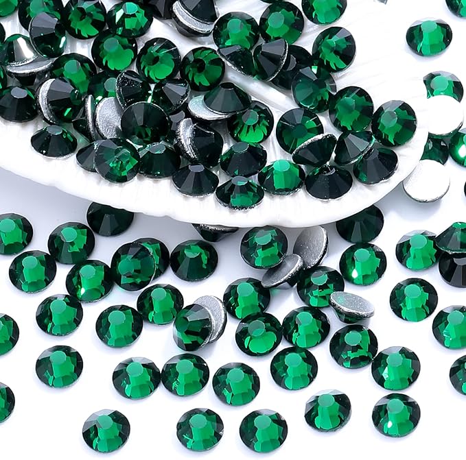 Meibite Malachite Green Flatback Rhinestones, Glass Rhinestones for Nail Art and Craft, Glue Fix, Loose Crystal Gemstones(Green, SS30, 288pcs, 6.4-6.6mm)