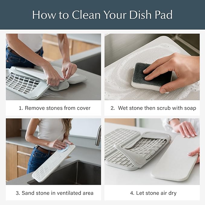 Dorai Home Collapsible Dish Drying Rack and Stone Pad – Foldable Drying Rack with Instant-Dry Stone Mat – Space-Saving Collapsible Drainer for Kitchen Counter - 19.9" x 15.2" (Slate)