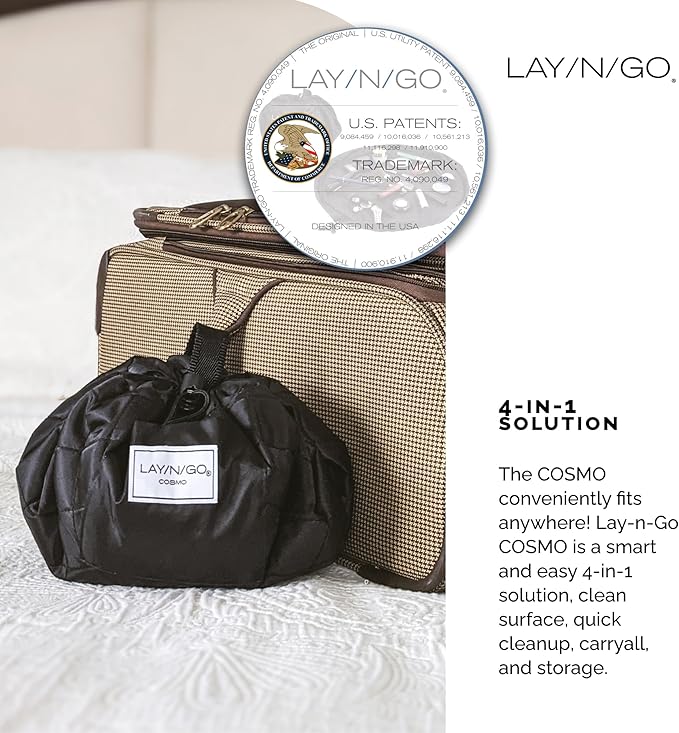 Lay-n-Go Cosmo Layflat Drawstring Cosmetic & Makeup Bag Organizer w/Zipper Pocket, Brush Loops & More, Cinch to Close, Lay Flat to Use, Durable, Machine Wash, Travel Toiletry Bag (20", Dogs)