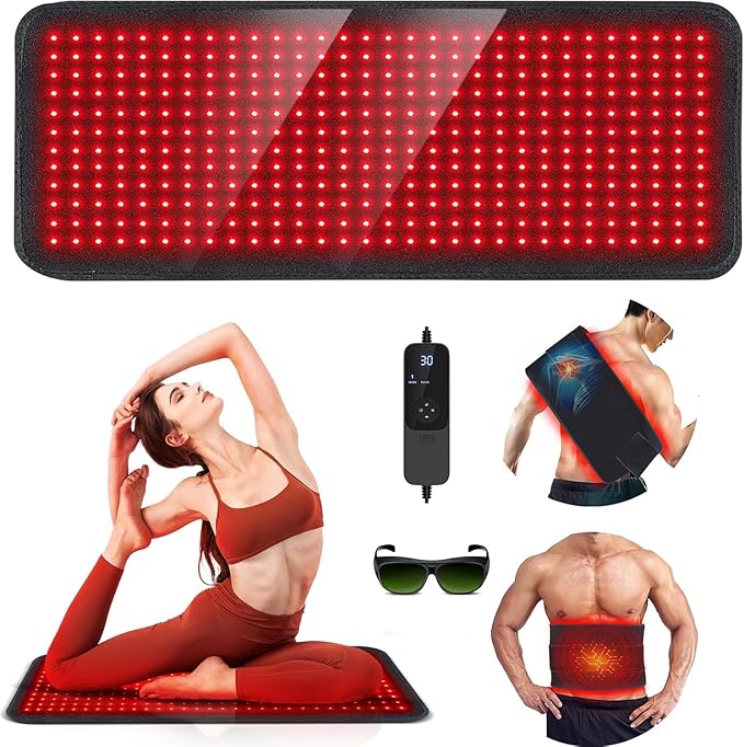 Red Light Therapy Mat for Body, 60W 31.5" x 11.8" 660nm & 850nm 360 LEDs Home Infrared Light Therapy Pad Blanket with Smart Temp & Timer for Back Belly Shoulder Muscle Pain Relief