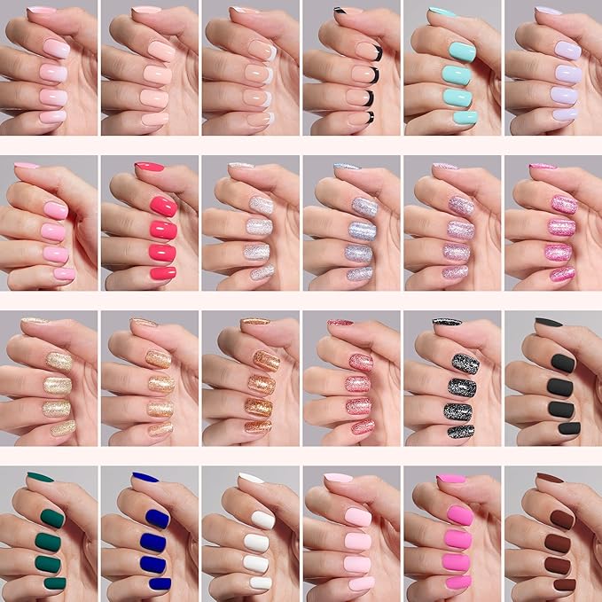 Beetles Press On Nails Kit - Prism Pop | 720Pcs 24 Colors Short Square Press On Nails | 15 Sizes Glossy Matte Glitter With Nail Glue & Nail Tabs Stickers, Fake Nails Kit Art For Women
