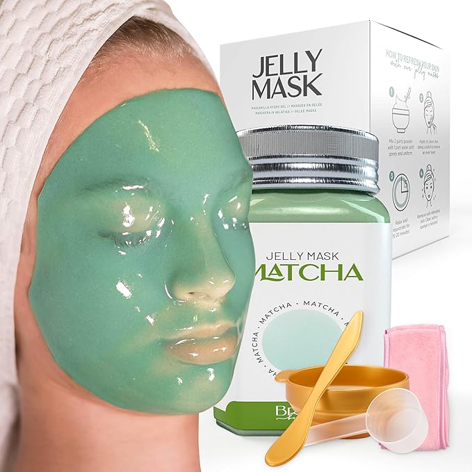 BRÜUN Peel-Off Matcha Jelly Mask for Face Care – A 23 fl oz Rubber Jar for 30 to 35 Treatments – A Skin Care Moisturizing Gel Mask of Spa Set for Men, Women and Adults