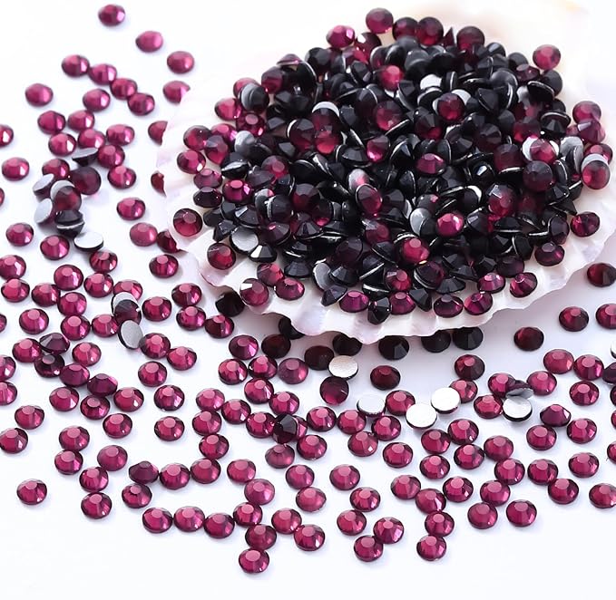 Meibite Purple Flatback Rhinestones, Glass Rhinestones for Nail Art and Craft, Glue Fix, Loose Crystal Gemstones(Purple, SS10, 1440pcs, 2.7-2.8mm)