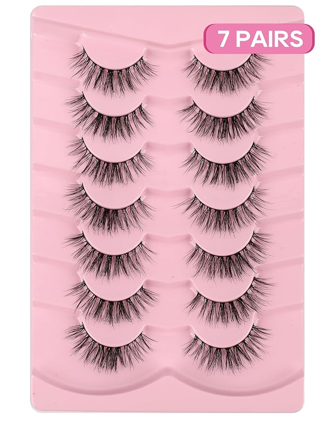 Natural Mink Lashes Wispy Lashes Fluffy Eyelashes Short Fake Lashes Volume False Lashes C Curl Eye Lashes Pack 17mm 82-SUGAR