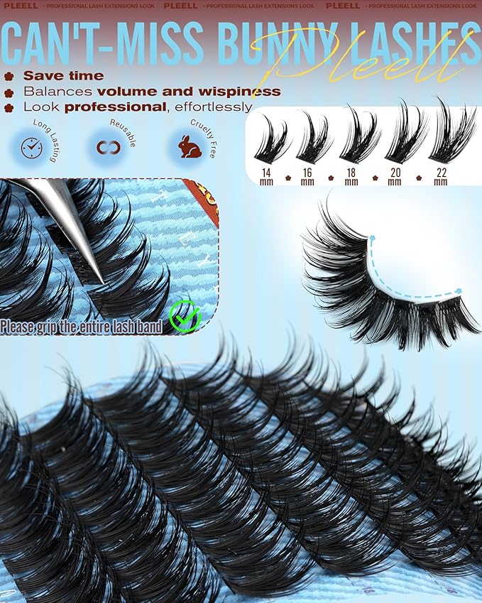 Lash Clusters Manga Eyelash Clusters With Spikes Bunny Cluster Lashes Natural Volume Cluster Eyelash Extensions 14-22mm D curly Individual Lashes Wet Look