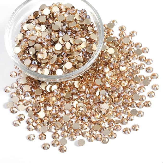 Beadsland Flatback Rhinestones Bulk,14400pcs Gold Rhinestones for Nails Crafts Clothes DIY Decoration, Golden Shadow, SS8,2.3-2.5mm
