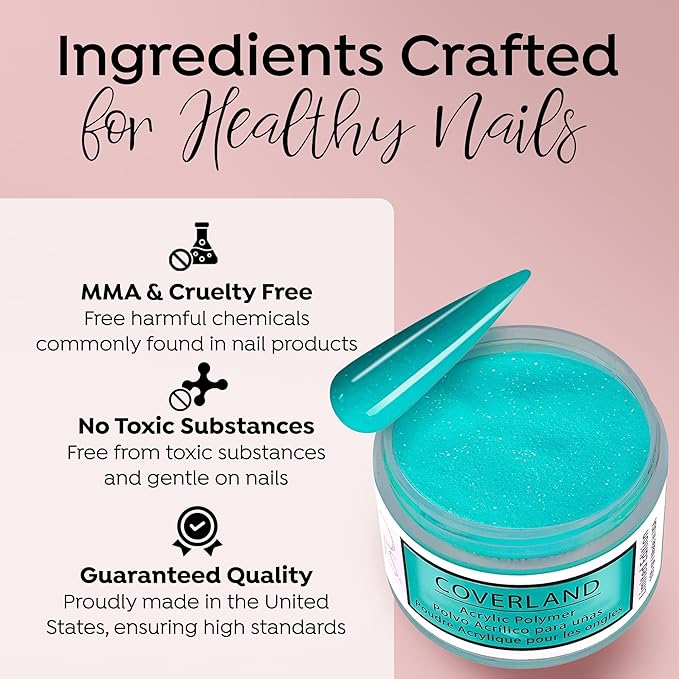 Tones Coverland Acrylic Nail Powder "Teal" - Limited Edition Acrylic Powder for Nail Design, Sculpting, and Masking Nail Bed Imperfections - Professional Acrylic Nail Supplies - (1.5 Oz)