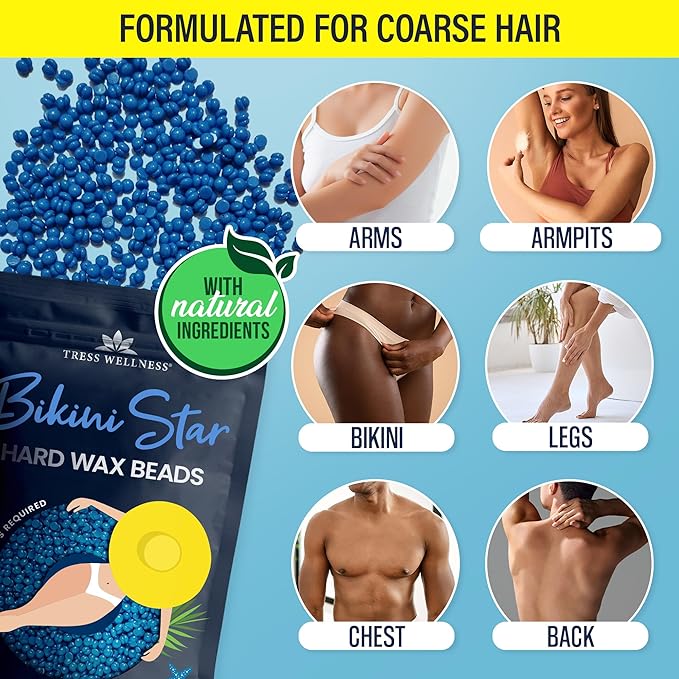 Tress Wellness Wax Beads - Safe for Skin - Dermatologically Tested - At-Home Kit for Bikini, Brazilian & Full Body - Bikini Star 2 x 1.2lb, 2 pack