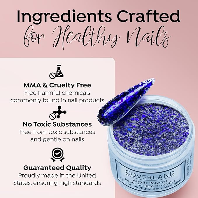 Tones Coverland Acrylic Nail Powder "Midnight Dreams" - Limited Edition Acrylic Powder for Nail Design, Sculpting, and Masking Nail Bed Imperfections - Professional Acrylic Nail Supplies - (1.5 Oz)
